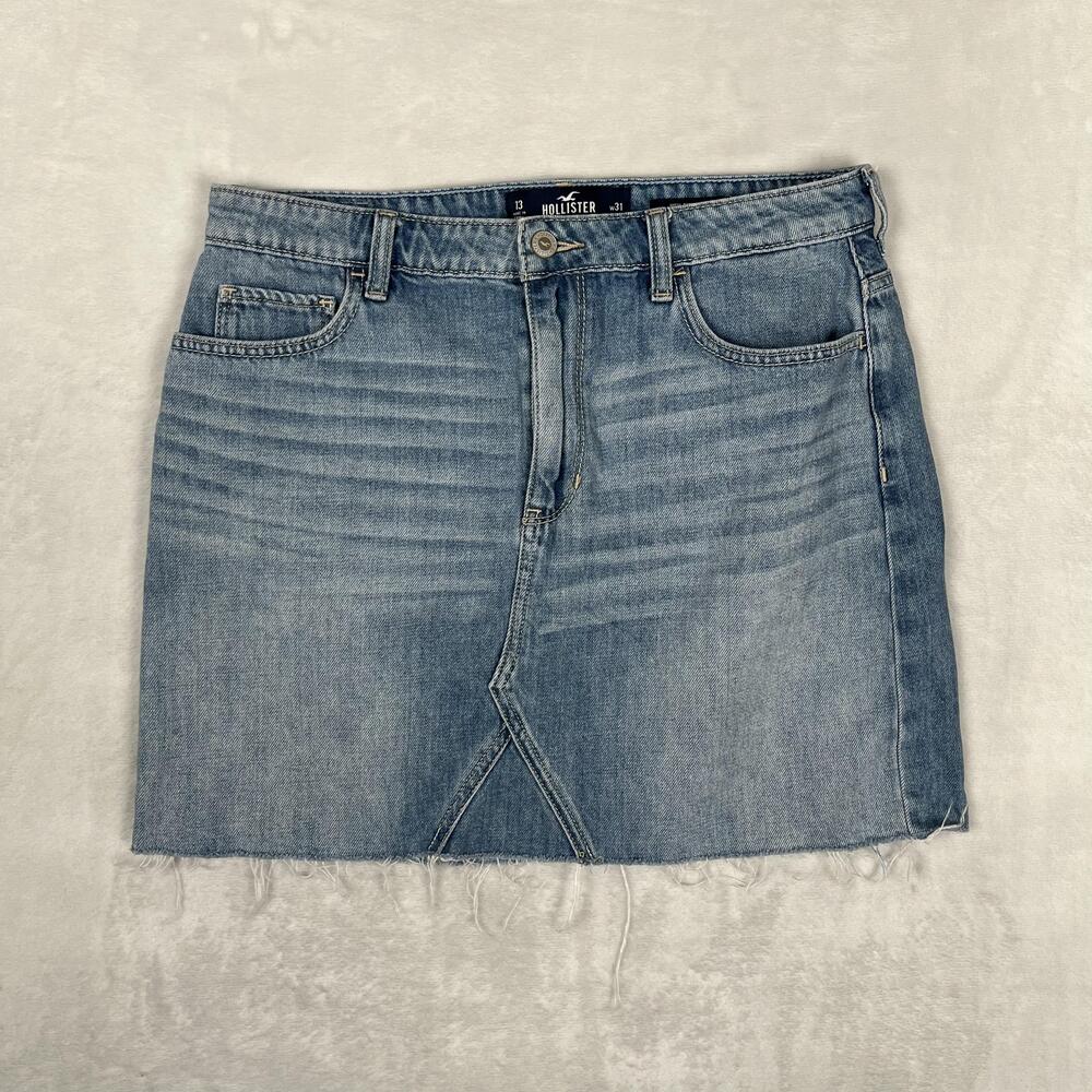Hollister Skirt Womens 13 Blue Denim High Rise Raw Hem Mini Casual Y2K